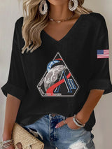 Women's  Artemis II Space Mission Print V-Neck Top