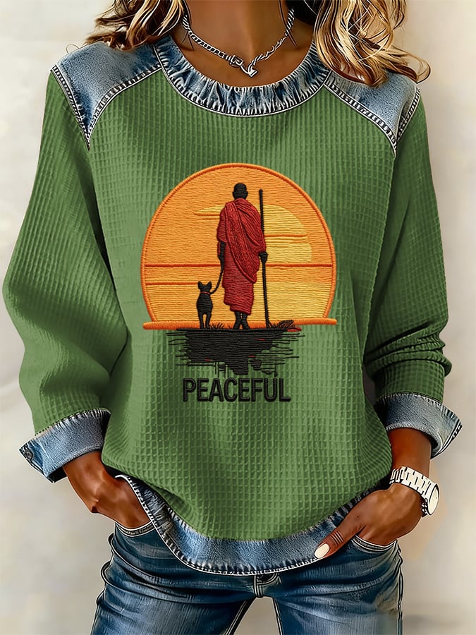 Retro Walk For Peace Monks With Aloka Dog Print Sweatshirt