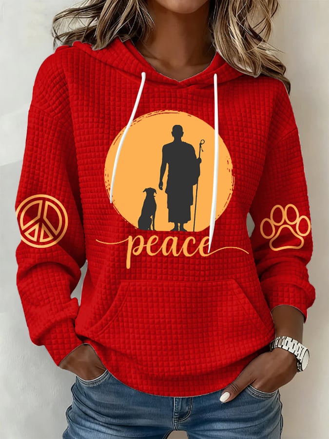 Retro Walk For Peace Monks With Aloka Dog Print Hoodie