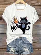 🔥Buy 3 Get 15% Off🔥V-Neck Retro Cat And Crown No Kings In America Print T-Shirt