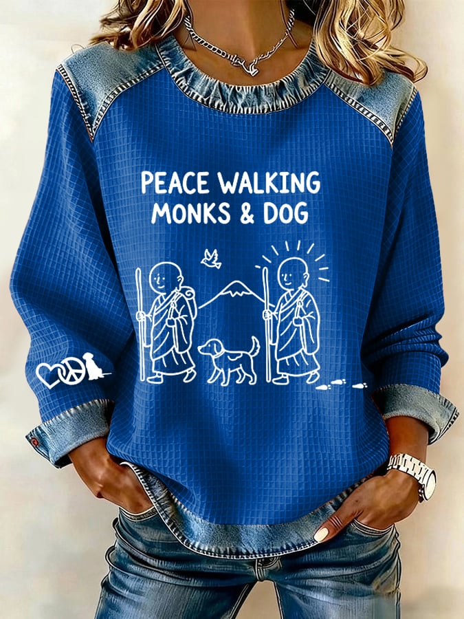 Retro Walk For Peace Monks With Aloka Dog Print Sweatshirt