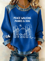 Retro Walk For Peace Monks With Aloka Dog Print Sweatshirt