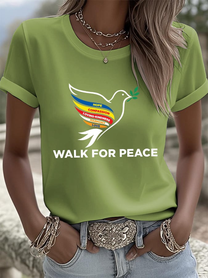 Retro Walk For Peace Hope Compassion Loving-Kindness Harmony Love Print T-Shirt