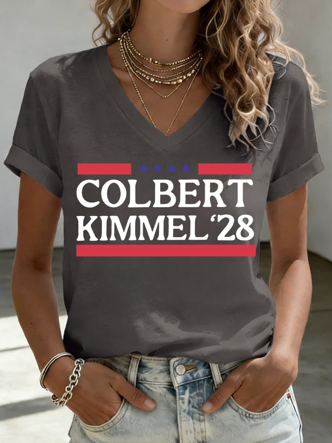 V-Neck Women's Talk Show Colbert& Kimme 2028 Print T-Shirt