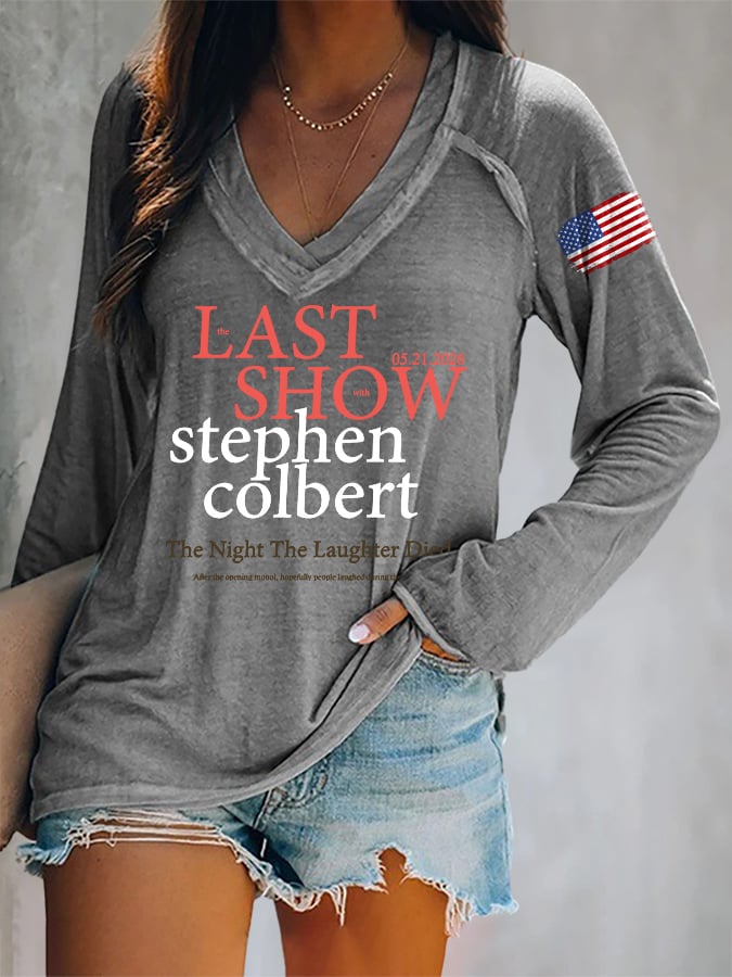 V-Neck Retro Last Show 05.21.2026 The Night The Laughter Died After The Opening Monol, Hopefully People Laughed During The Show Print T-Shirt