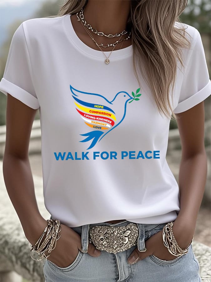 Retro Walk For Peace Hope Compassion Loving-Kindness Harmony Love Print T-Shirt