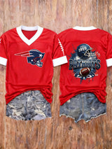 Women’s Football Embroidered Graphic V-Neck T-Shirt