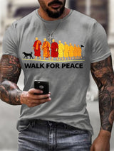 Men's Retro Walk For Peace Monks With Aloka Dog Print T-Shirt