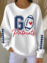 Women's Football Print Knit Crew Neck Long Sleeve Top