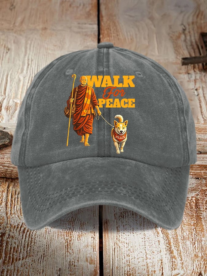 Retro Walk For Peace Monks With Aloka Dog Print Baseball Cap