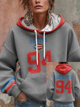 Women's Bunny Football Music Lover Print Casual Hooded Sweatshirt
