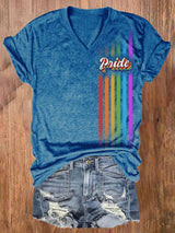 V-neck Retro LGBT Pride Print T-Shirt