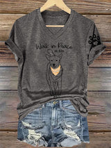 V-Neck Retro Walk In Peace Like Aloka Dog Print T-Shirt
