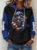 Women's Football Print Plaid Fabric Hooded Sweatshirt