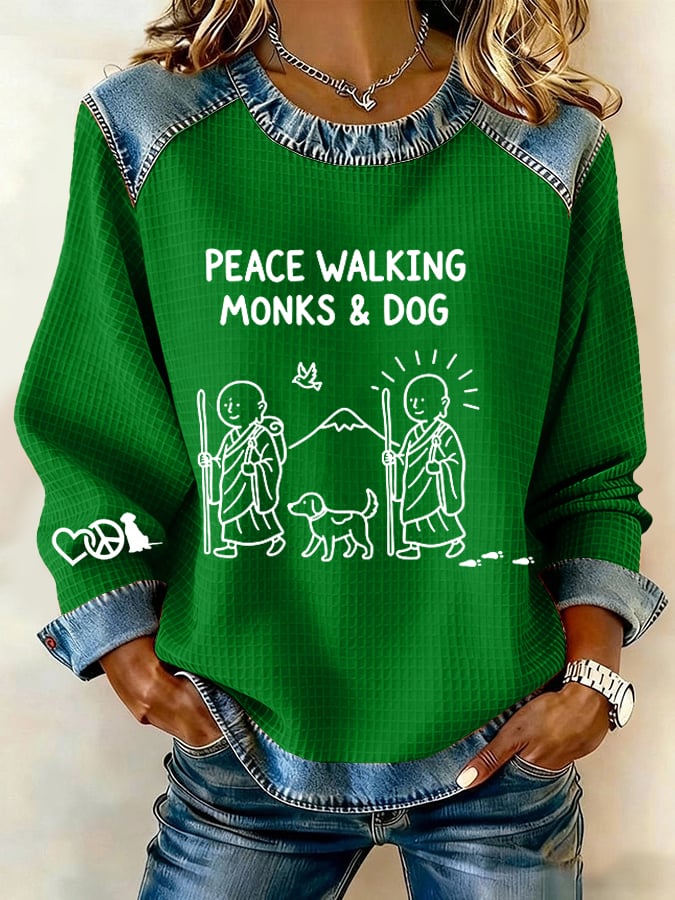 Retro Walk For Peace Monks With Aloka Dog Print Sweatshirt