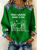 Retro Walk For Peace Monks With Aloka Dog Print Sweatshirt