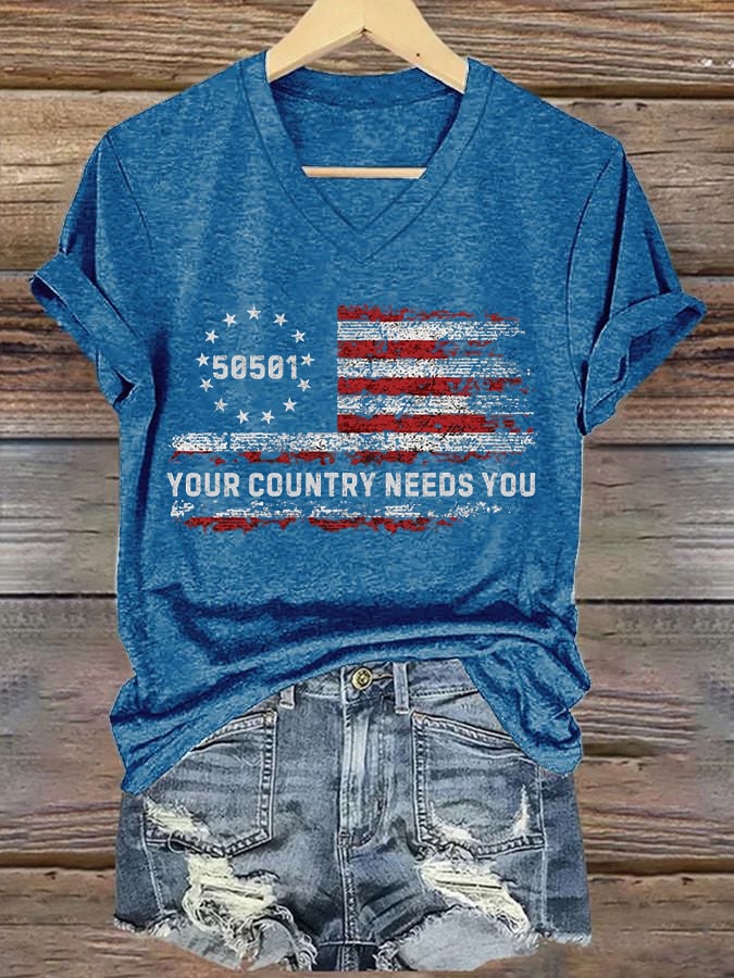 🔥Buy 3 Get 15% Off🔥Women's 50501 Your Country Needs You Print T-Shirt
