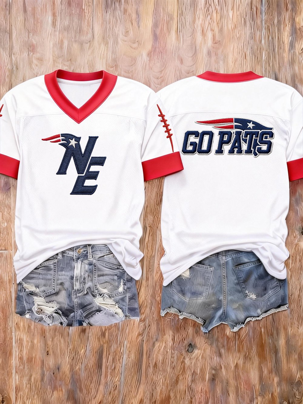 Women’s Football Embroidered Graphic V-Neck T-Shirt