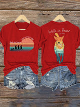 Retro Walk For Peace Love In Every Step Walk In Peace Like Aloka Dog Print T-Shirt