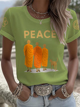 Retro Walk For Peace Monks With Aloka Dog Print T-Shirt