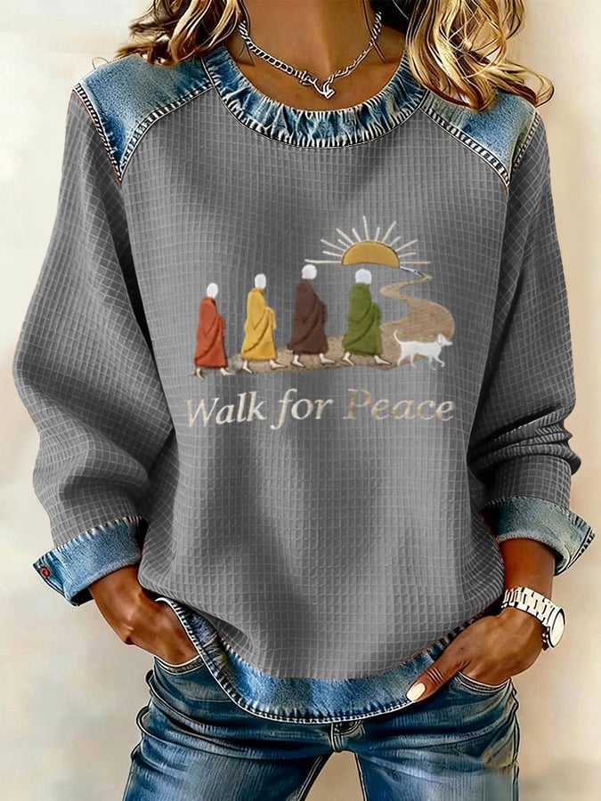 Retro Walk For Peace Monks With Aloka Dog Print Sweatshirt
