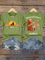 Retro Walk For Peace Monks With Aloka Dog Print T-Shirt