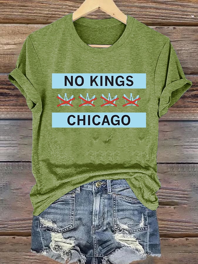 🔥Buy 3 Get 15% Off🔥Women's  No Kings Chicago Flag Print  T-Shirt