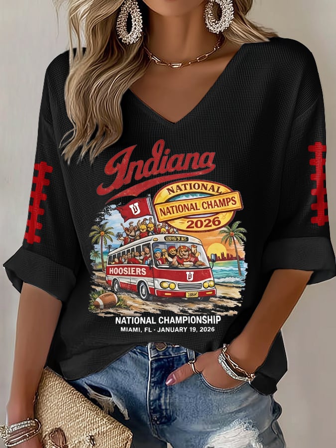 Women's football Print Waffle Long Sleeve T-Shirt