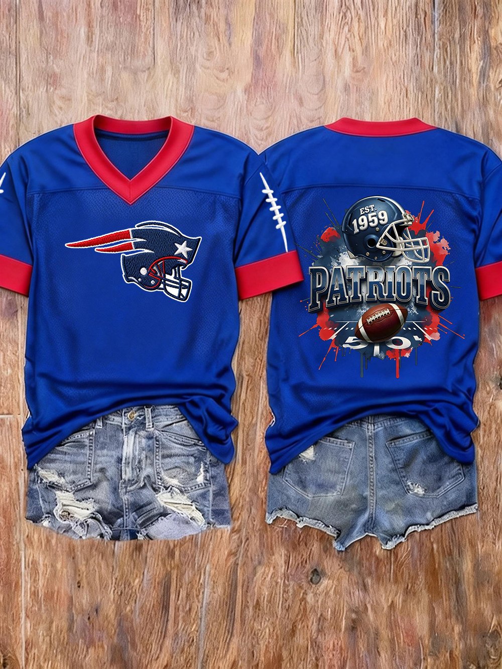 Women’s Football Embroidered Graphic V-Neck T-Shirt