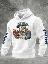 Men's Football Print Checkered Fabric Hooded Sweatshirt