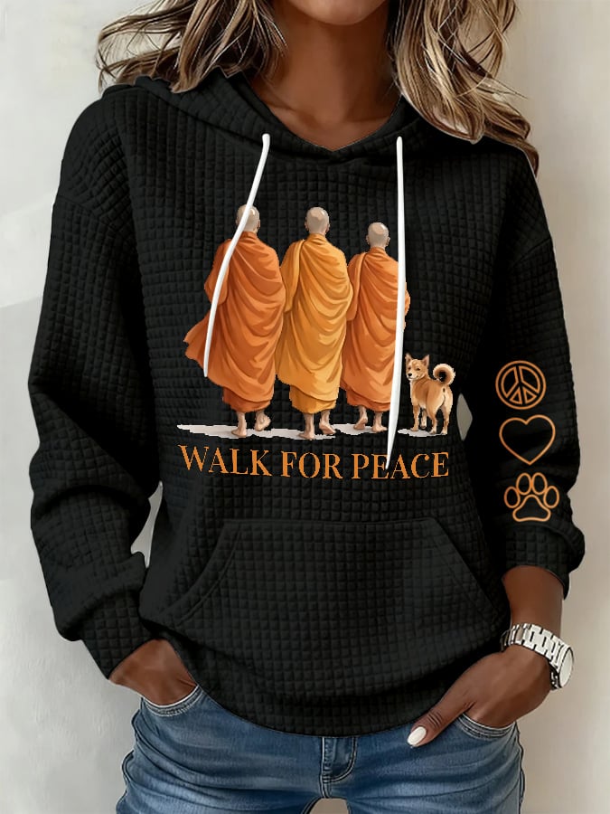 Retro Walk For Peace Monks With Aloka Dog Print Hoodie