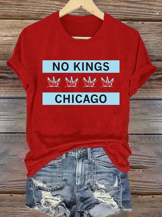 🔥Buy 3 Get 15% Off🔥Women's  No Kings Chicago Flag Print  T-Shirt