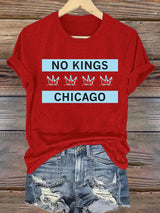 🔥Buy 3 Get 15% Off🔥Women's  No Kings Chicago Flag Print  T-Shirt