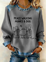 Retro Walk For Peace Monks With Aloka Dog Print Sweatshirt