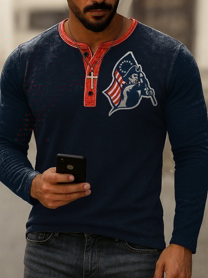 Men's Casual Rugby Print Henley