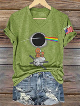 V-Neck Retro Artemis II See You On The Dark Side Of The Moon Print T-Shirt