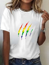 Women's Rainbow Bear Paw Print Casual T-Shirt
