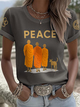 Retro Walk For Peace Monks With Aloka Dog Print T-Shirt