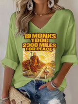 V-Neck Retro Walk For Peace 19 Monks 1 Dog 2300 Miles For Peace Print T-Shirt