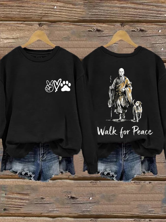 Retro Walk For Peace Monks With Aloka Dog Print Sweatshirt