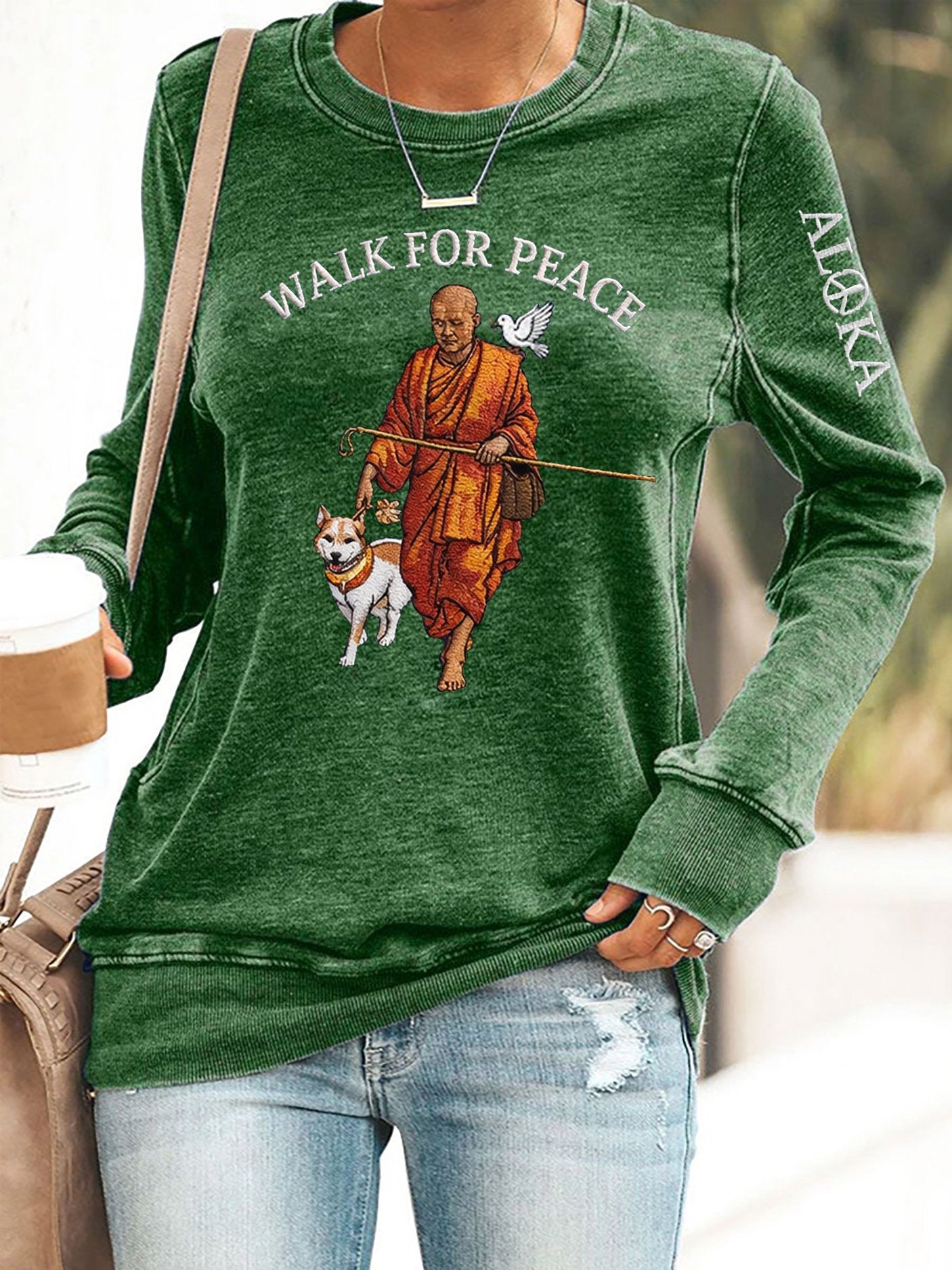 Retro Walk For Peace Monks With Aloka Dog Print Sweatshirt