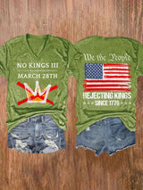 V-Neck Retro No Kings III 50 State Nationwide Protest March 28th Rejecting Kings Since 1776 Print T-Shirt