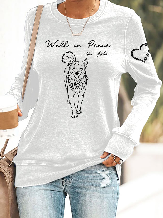 Retro Walk In Peace Like Aloka Dog Print Sweatshirt