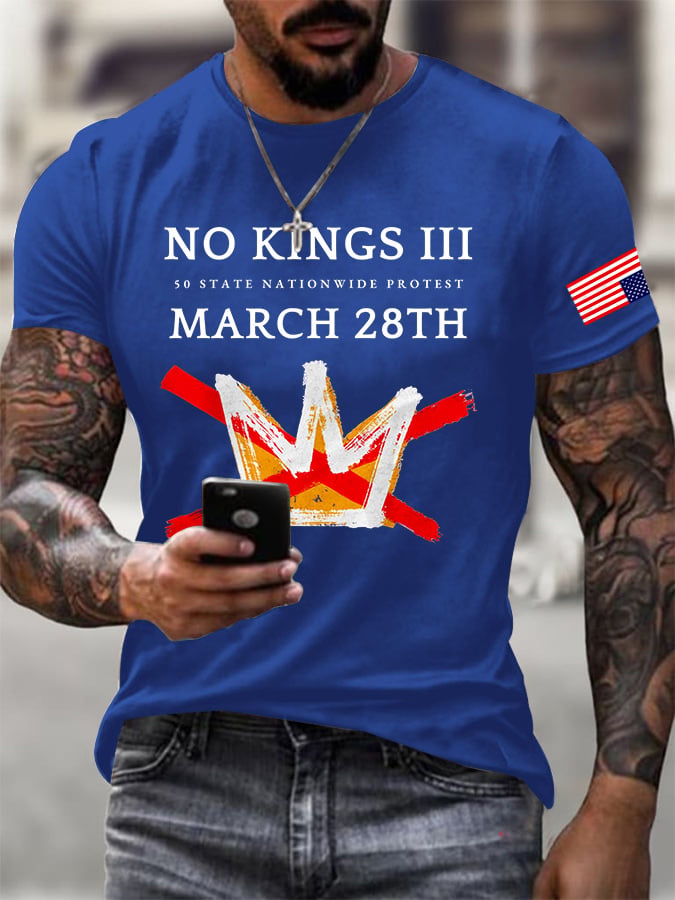 🔥Buy 3 Get 15% Off Men's Retro No Kings III 50 State Nationwide Protest March 28th Print T-Shirt