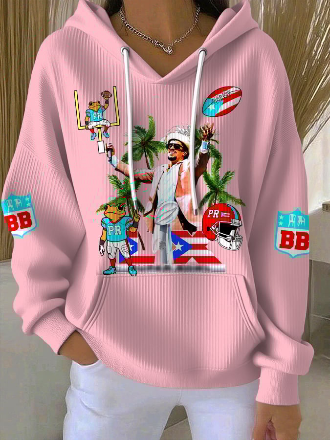 Rugby Team Colored Casual Women's Hooded Printed Sweatshirt