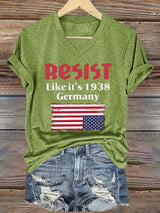 V-Neck Retro Resist Like It's 1938 Germany Print T-Shirt