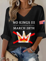 🔥Buy 3 Get 15% Off V-Neck Retro No Kings III 50 State Nationwide Protest March 28th Print T-Shirt