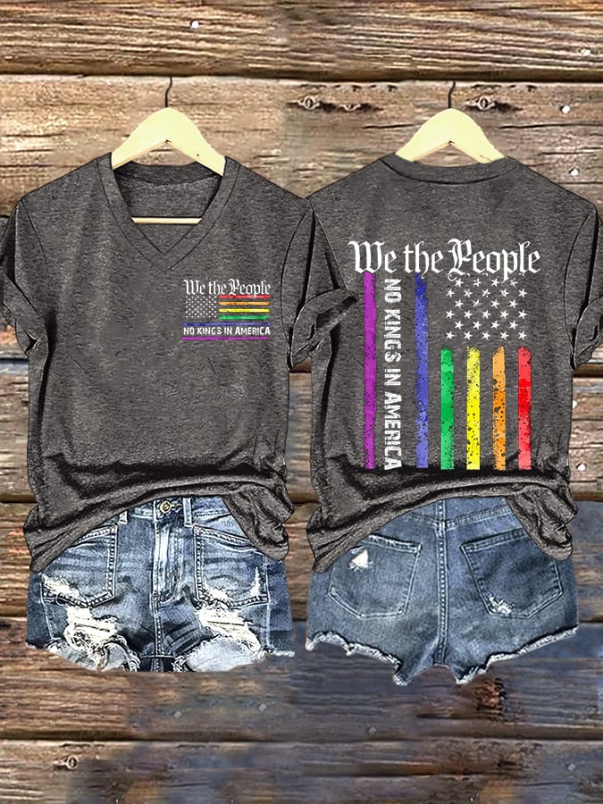 🔥Buy 3 Get 15% Off🔥V-Neck Retro We The People No Kings In America Print T-Shirt