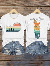 Retro Walk For Peace Love In Every Step Walk In Peace Like Aloka Dog Print T-Shirt