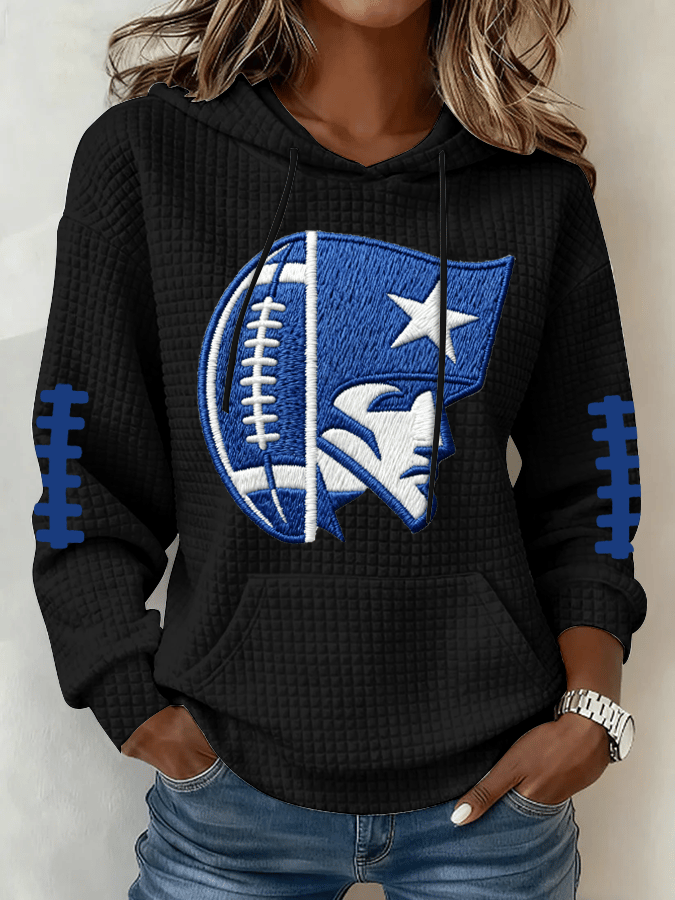Women's Football Print Waffle Fabric Hooded Sweatshirt